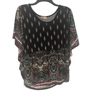 Lavish Flutter Sleeve Top Floral Mandala M Bohemian Boho Indie Flowy Office Date